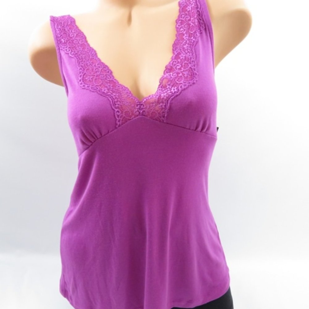 Jones New York Knit Cami Purple Knit with Lace Trim